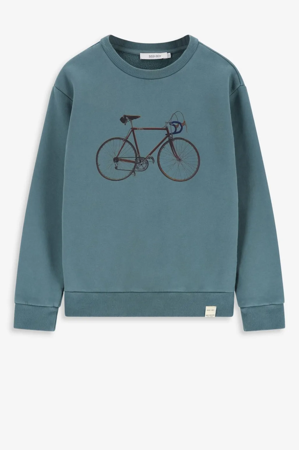 Blauwe sweater met fiets