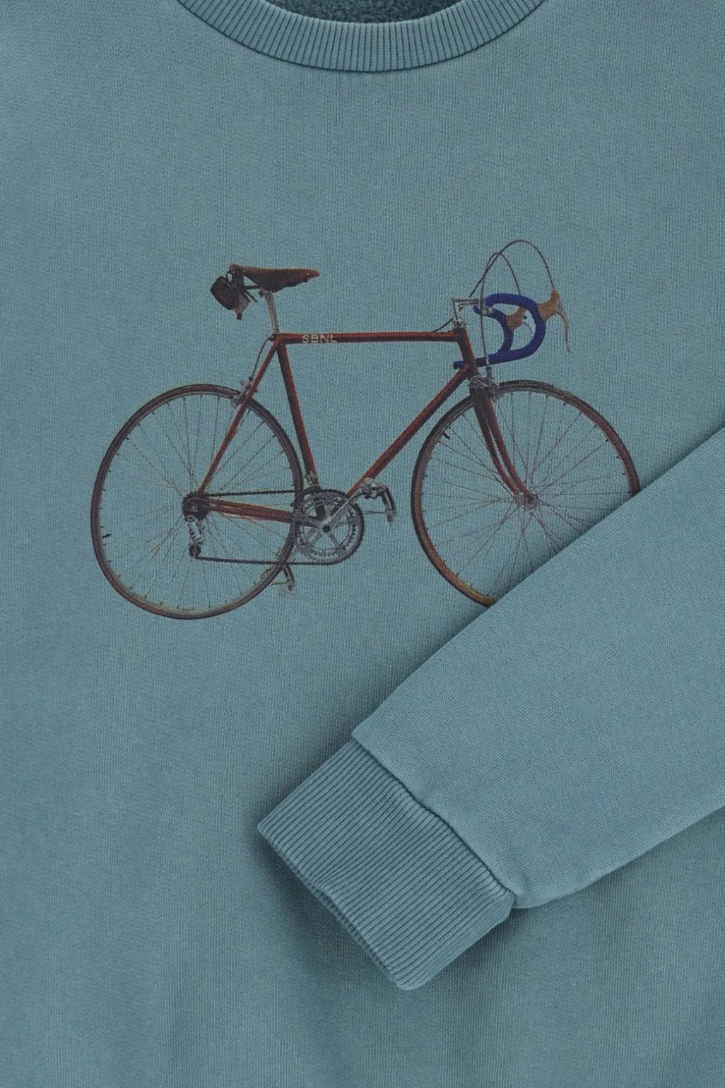 Blauwe sweater met fiets