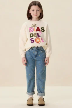 Blauwe tapered jeans met hartjes embroidery
