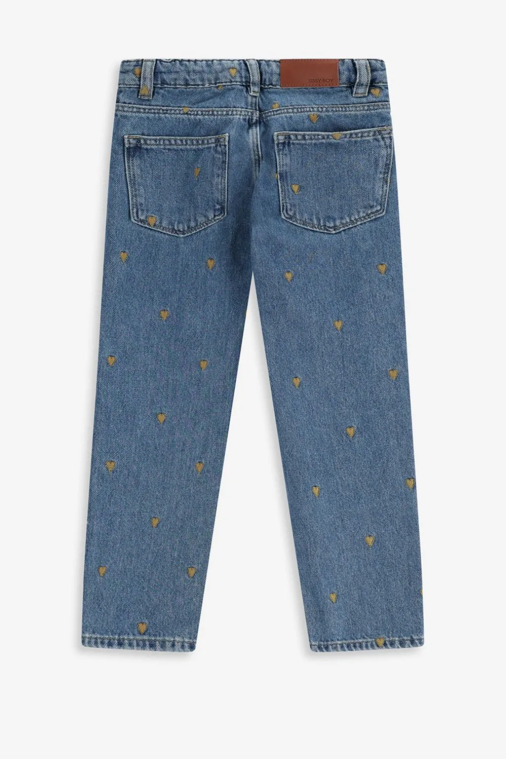 Blauwe tapered jeans met hartjes embroidery