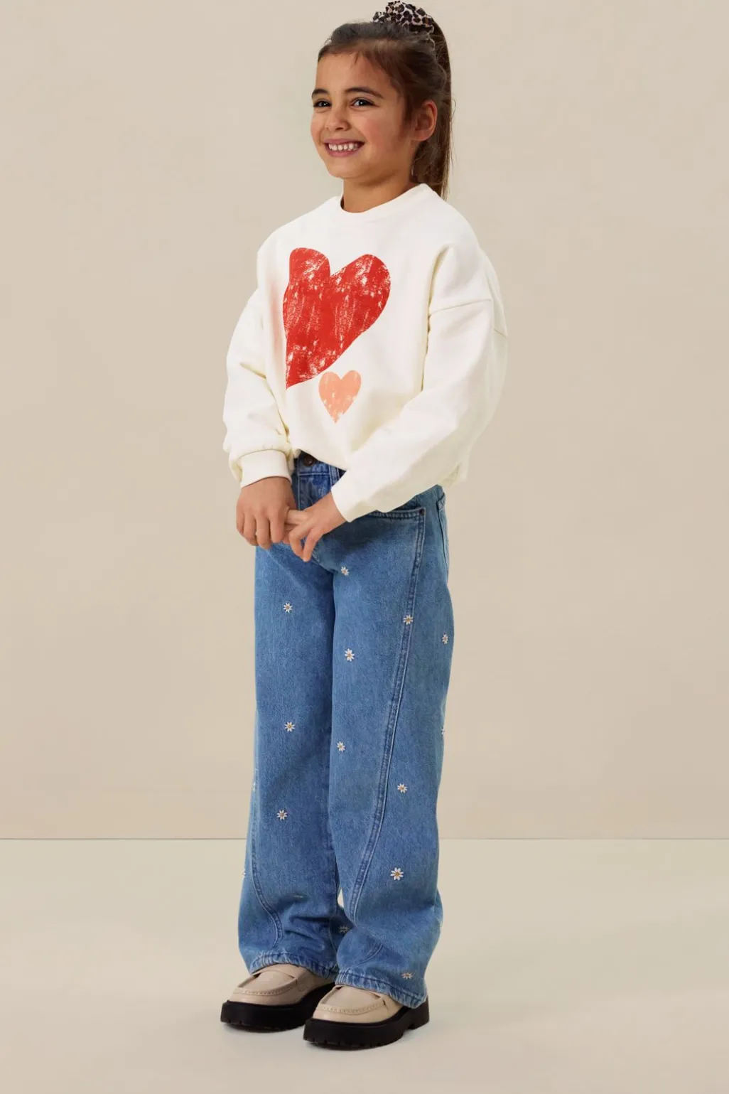 Blauwe wide leg jeans met embroidery