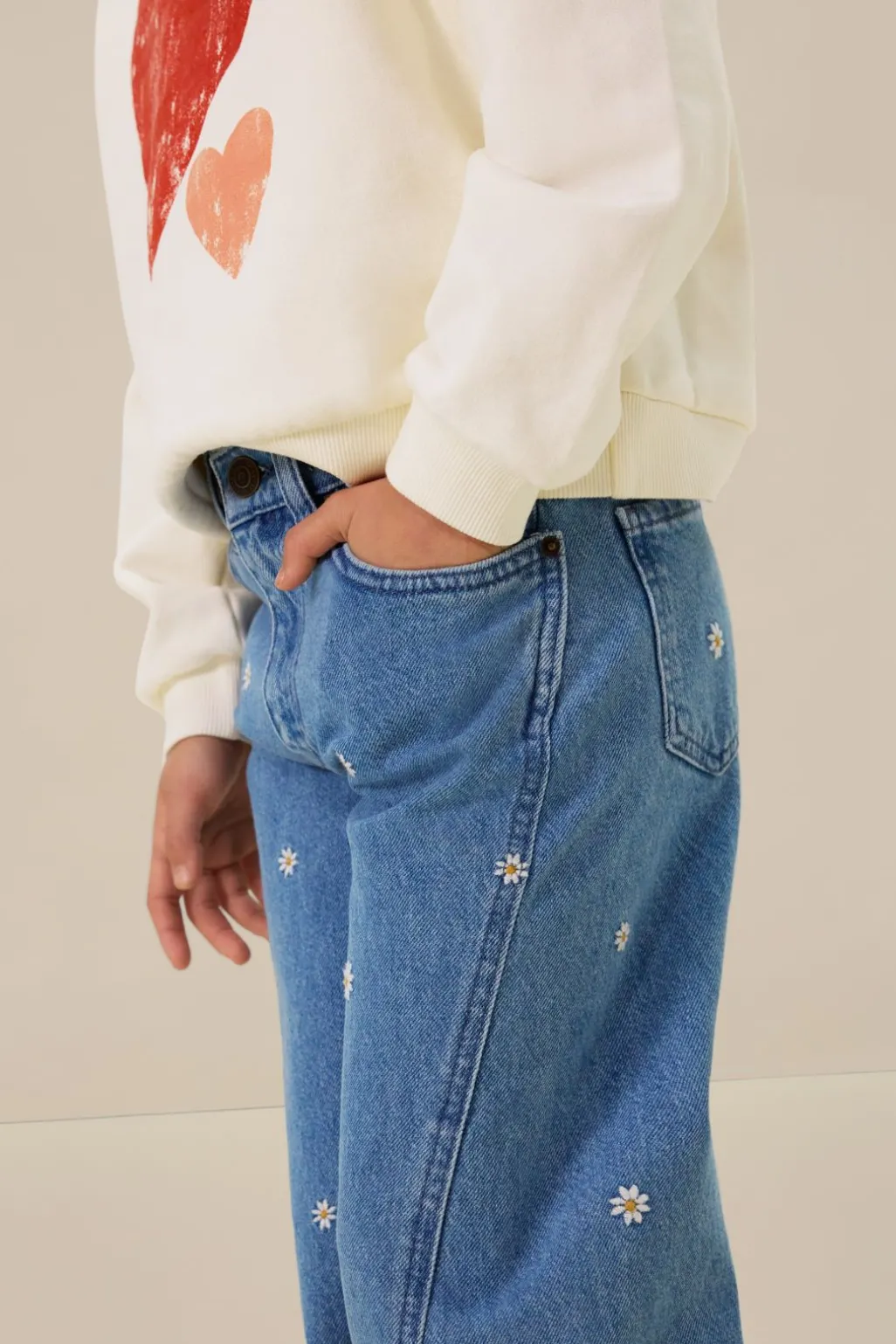 Blauwe wide leg jeans met embroidery