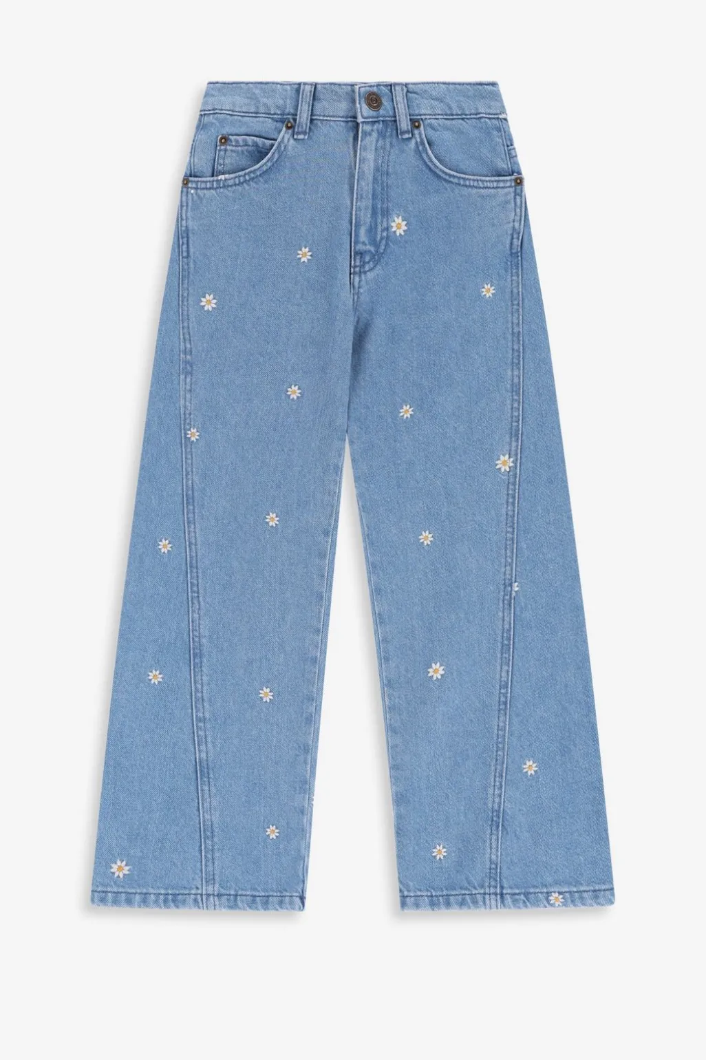 Blauwe wide leg jeans met embroidery