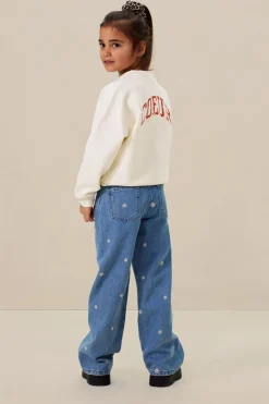 Blauwe wide leg jeans met embroidery