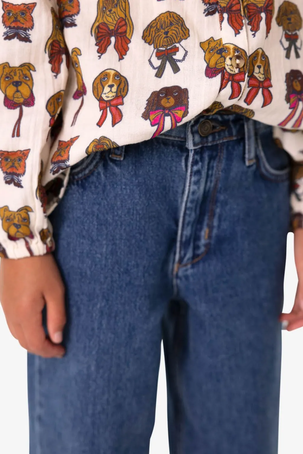 Blauwe wide leg jeans met smalle waistband
