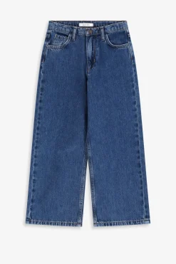 Blauwe wide leg jeans met smalle waistband