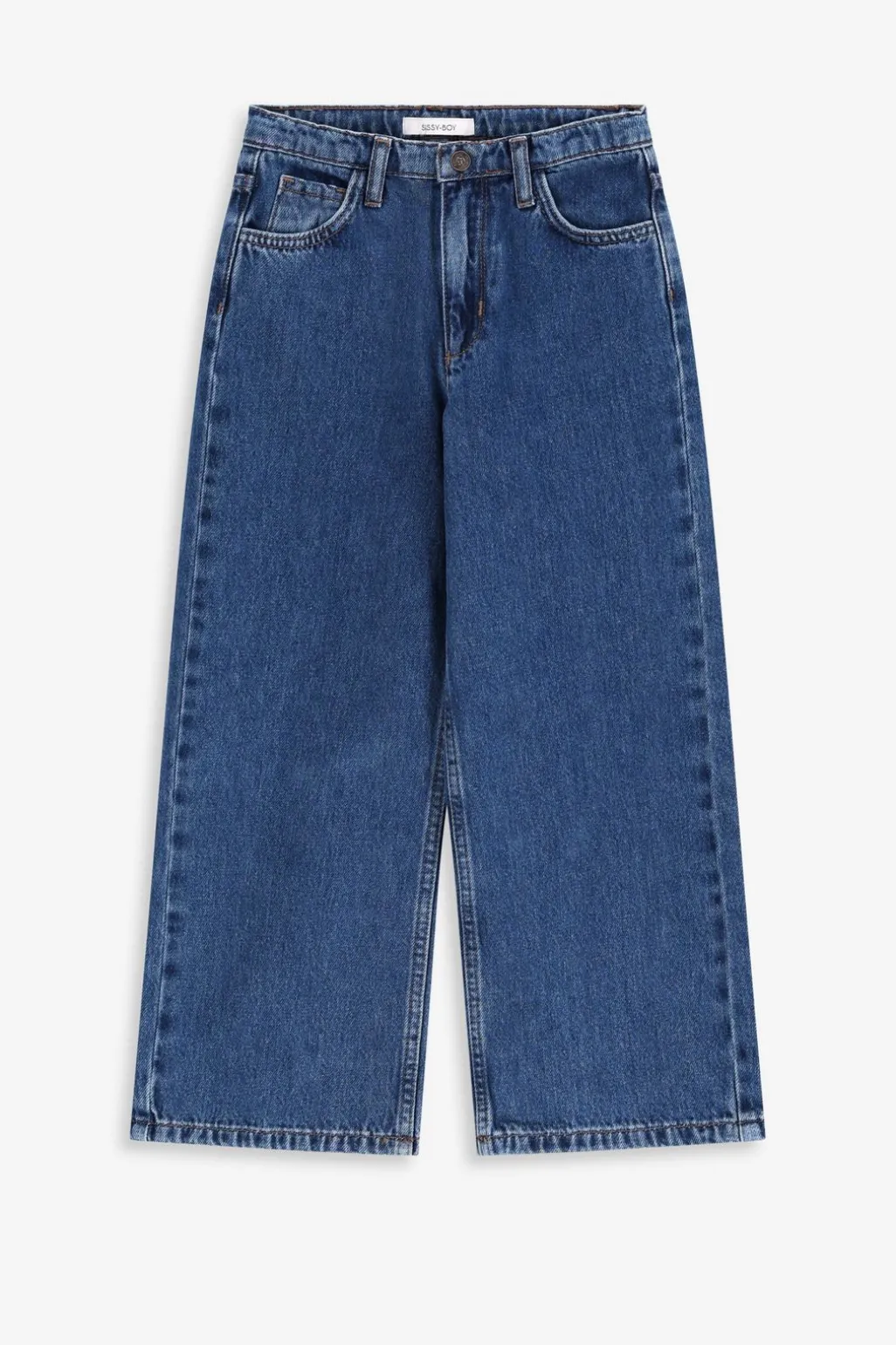 Blauwe wide leg jeans met smalle waistband