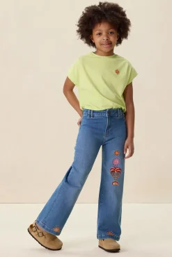 Blauwe wide leg jeans met embroidery