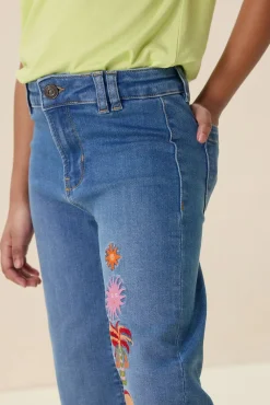 Blauwe wide leg jeans met embroidery