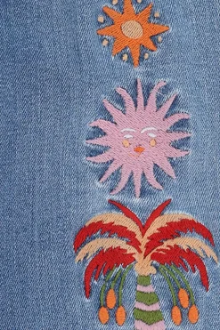 Blauwe wide leg jeans met embroidery