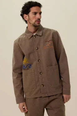 Bruin geborduurd worker jack
