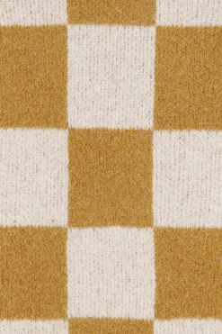 Bruin gebreide jacquard trui met geblokt patroon