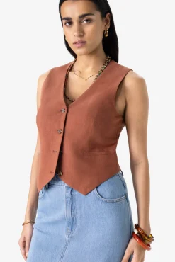 Bruin linnen gilet