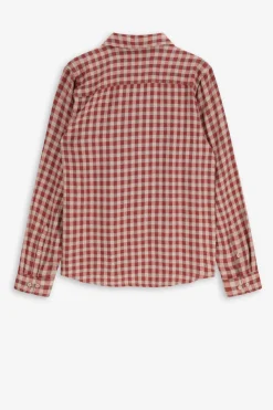 Bruin met rood geruit overhemd
