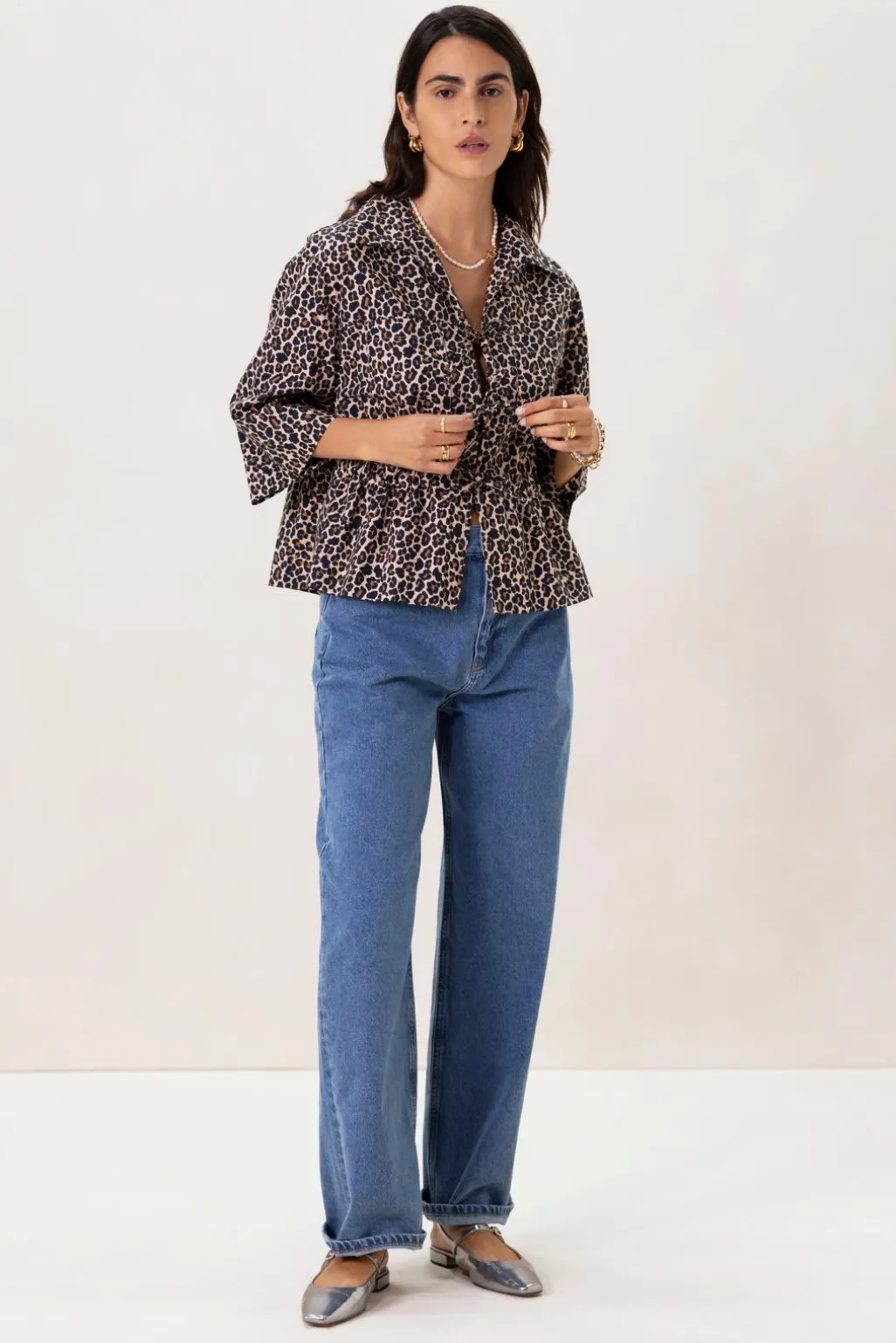 Bruine blouse met leopard print
