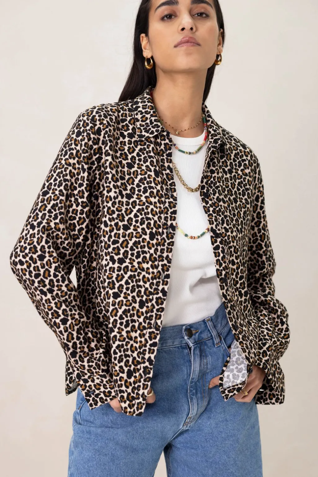 Bruine blouse met leopard print