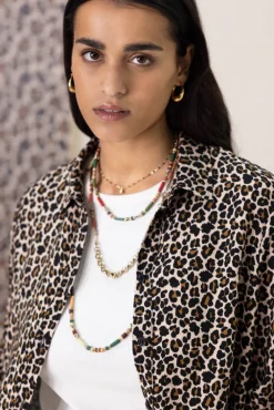 Bruine blouse met leopard print
