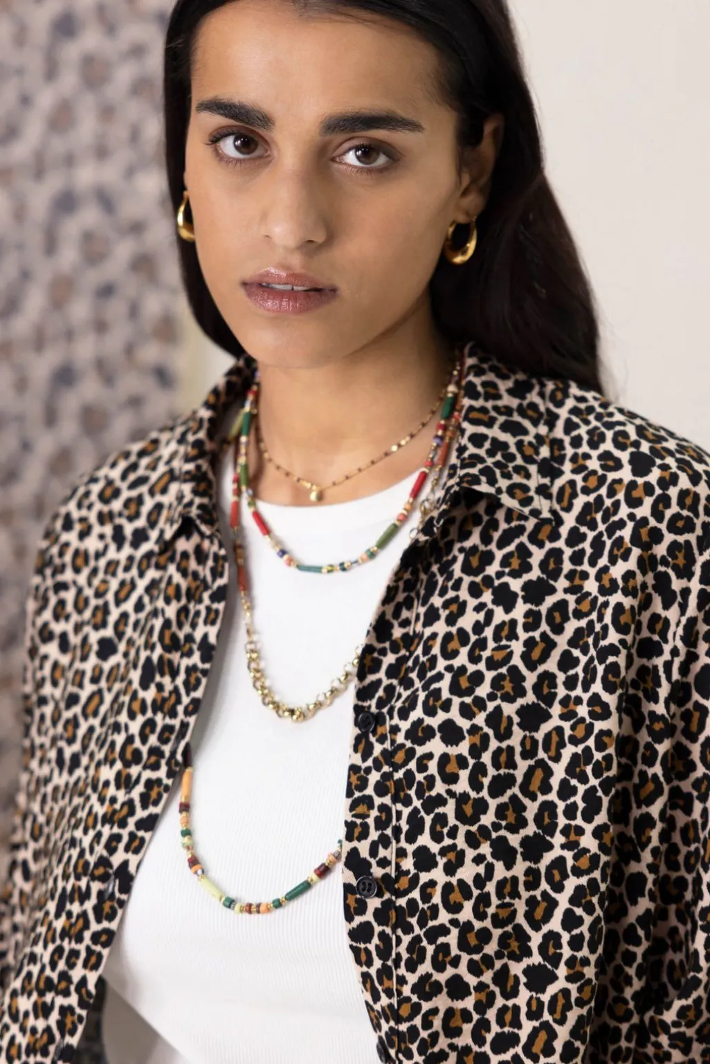 Bruine blouse met leopard print
