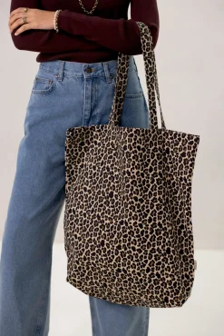 Bruine canvas shopper met leopard print
