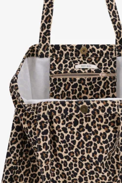 Bruine canvas shopper met leopard print