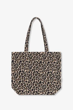Bruine canvas shopper met leopard print