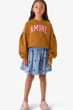 Bruine cropped sweater met artwork