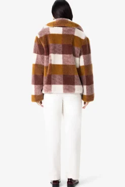 Bruine geruite faux fur jas