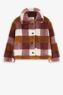 Bruine geruite faux fur jas