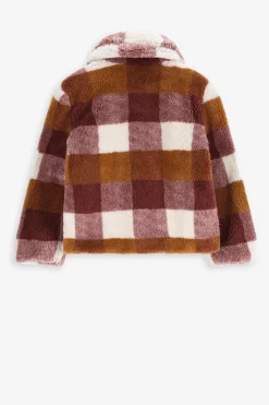 Bruine geruite faux fur jas
