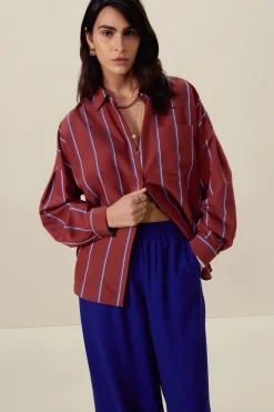 Bruine gestreepte blouse