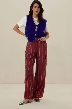 Bruine gestreepte high waist wide leg broek