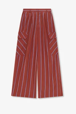 Bruine gestreepte high waist wide leg broek