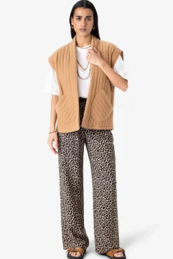 Bruine high waist wide leg broek met leopard print