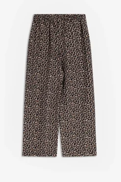 Bruine high waist wide leg broek met leopard print