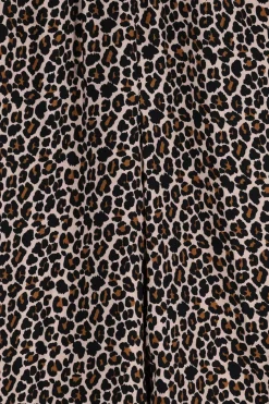 Bruine high waist wide leg broek met leopard print