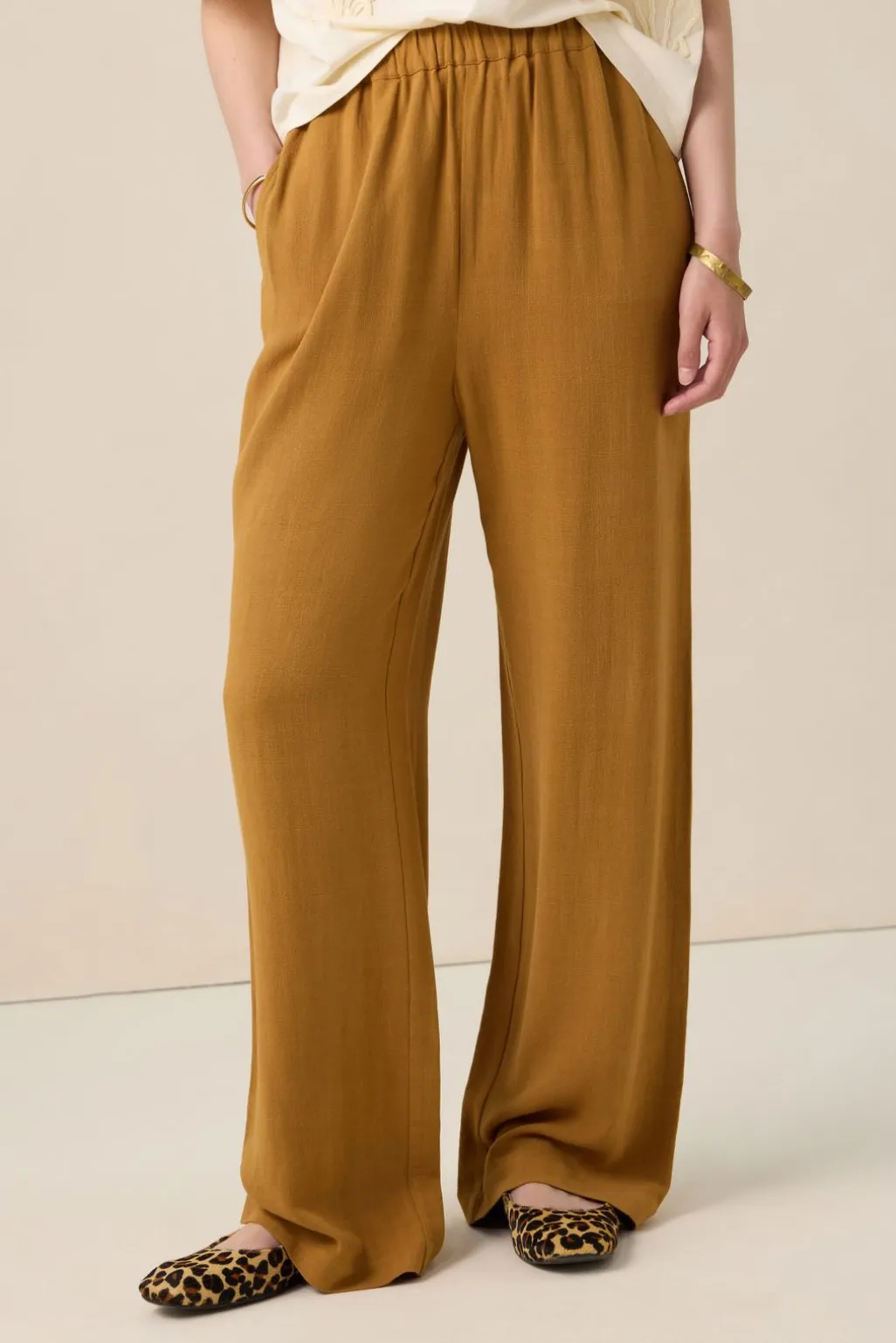 Bruine high waist wide leg broek
