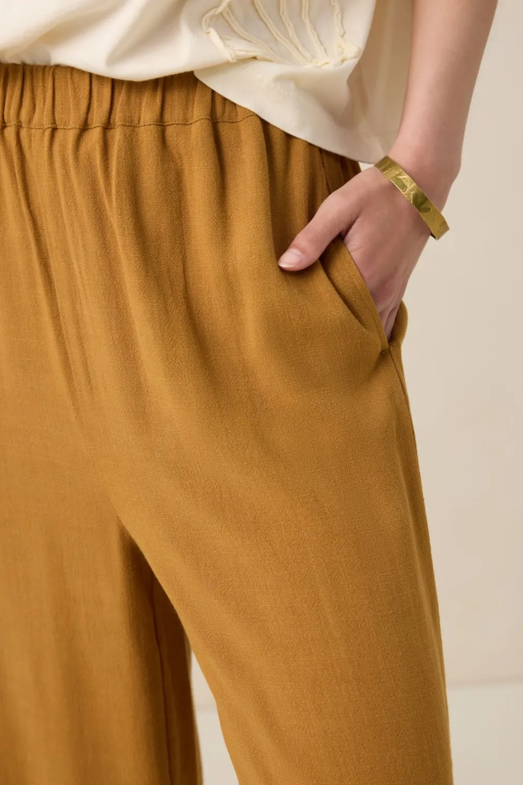 Bruine high waist wide leg broek
