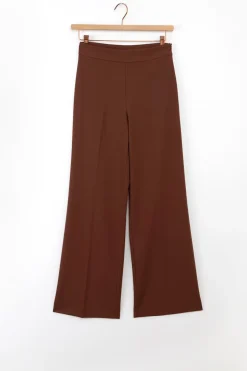 Bruine high waist wide leg pantalon met rits