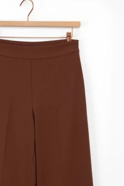 Bruine high waist wide leg pantalon met rits