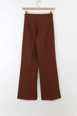 Bruine high waist wide leg pantalon met rits