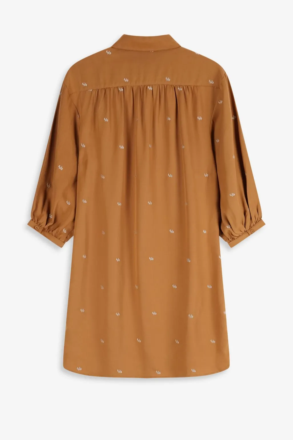 Bruine jurk met pofmouwen en embroidery