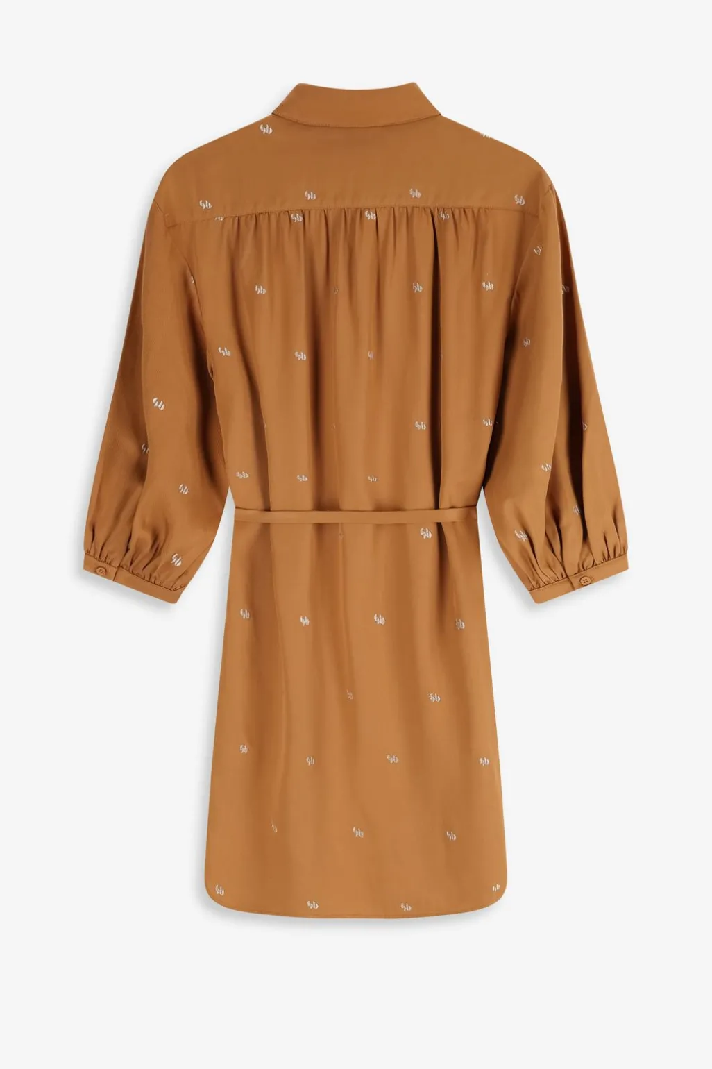 Bruine jurk met pofmouwen en embroidery