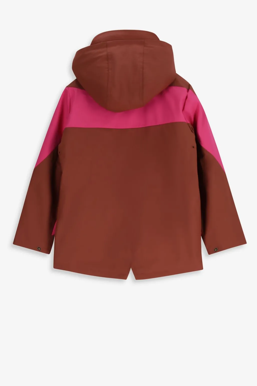 Bruine lange regenjas met colorblock