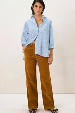 Bruine mid waist wide leg corduroy broek