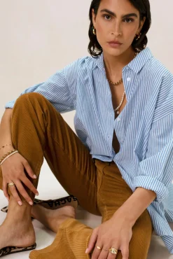 Bruine mid waist wide leg corduroy broek