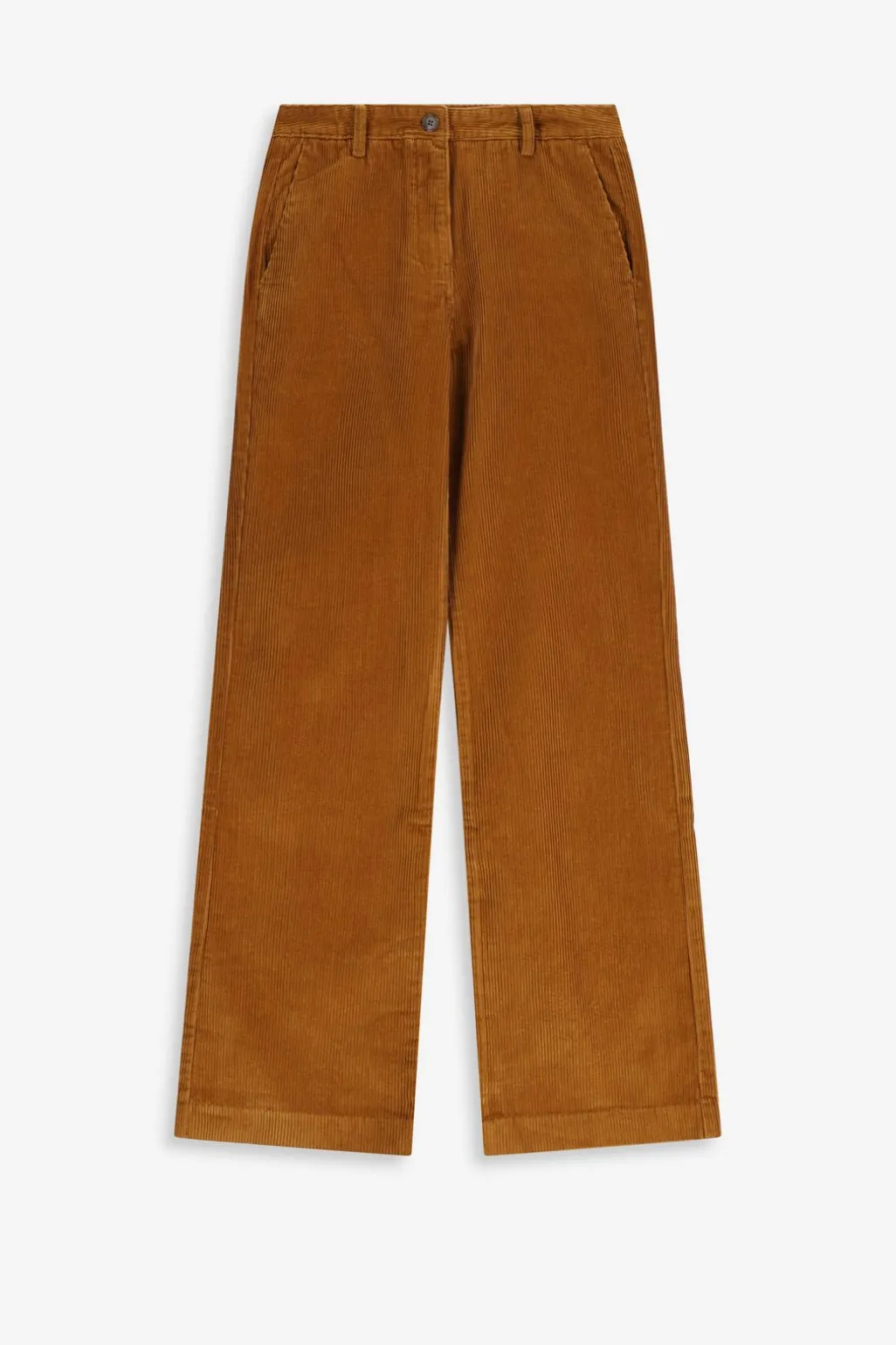 Bruine mid waist wide leg corduroy broek