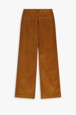 Bruine mid waist wide leg corduroy broek