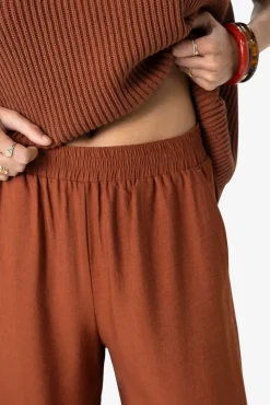Bruine mid waist wide leg pantalon