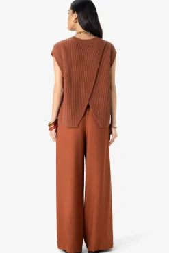 Bruine mid waist wide leg pantalon