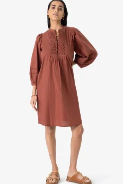 Bruine midi poplin jurk met pintuck details